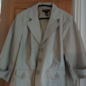 Lane Bryant Striped Twill 3/4 Sleeve Lined 3 Button Blazer Pockets Taupe size 24